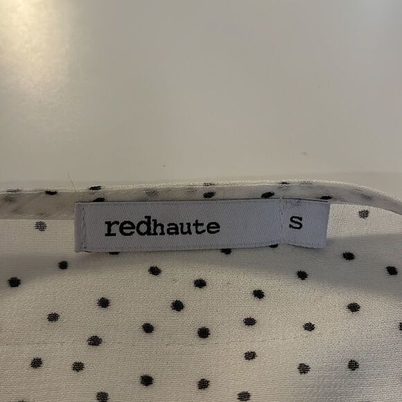 red Haute Black polkadot wrap front blouse with cold shoulder. Long sleeves. - Picture 8 of 13